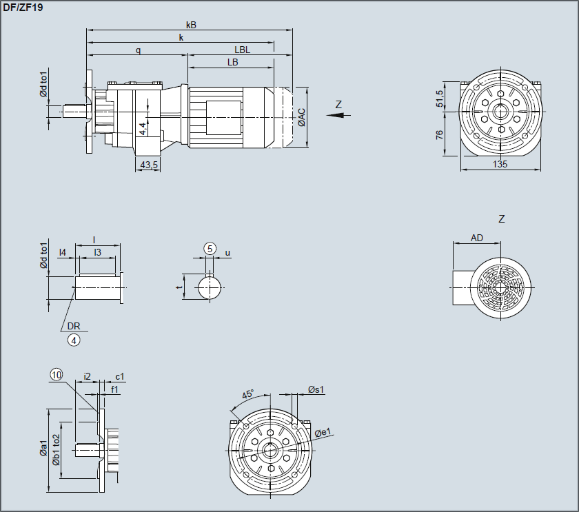 Редуктор DF/ZF19 - Исполнение с фланцем