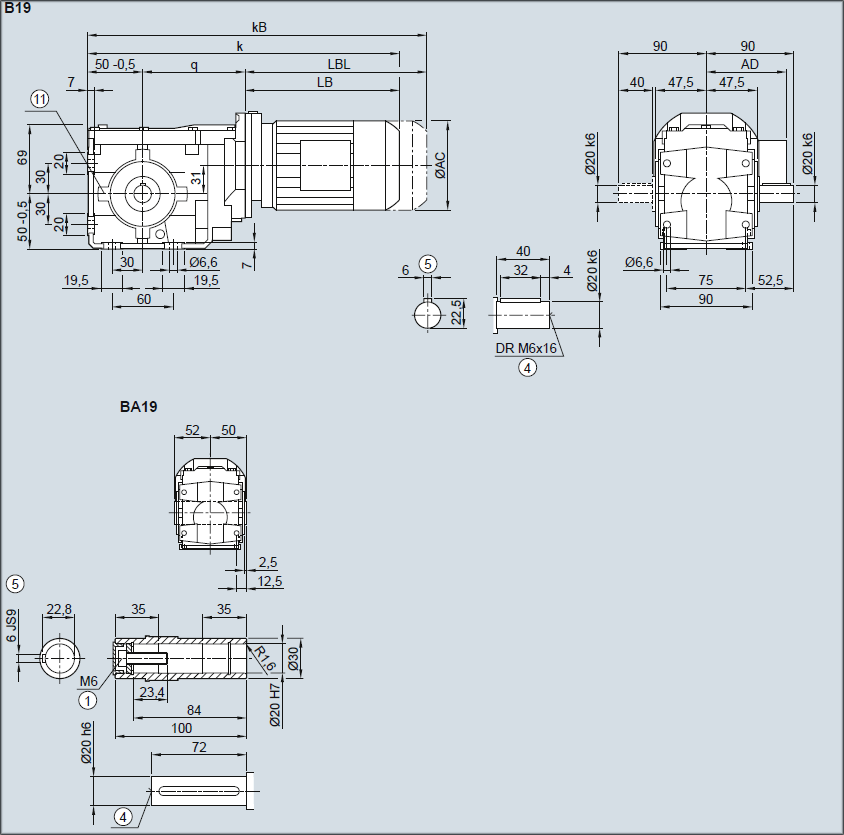 Редуктор B030, BA030 - Исполнение на лапах