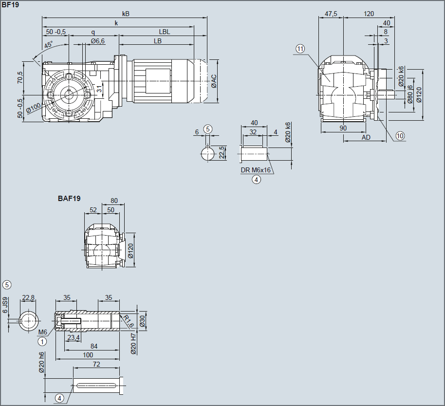 Редуктор BF030, BAF030 - Исполнение с фланцем