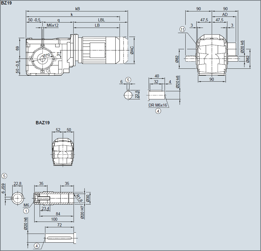 Редуктор BZ030, BAZ030 - Исполнение с окружностью отверстий под резьбу