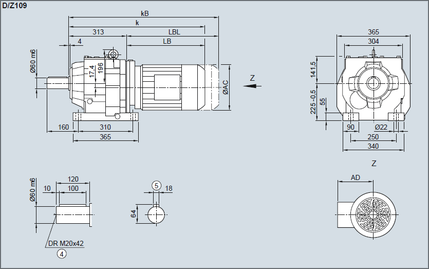 Редуктор D/Z109 - Исполнение на лапах