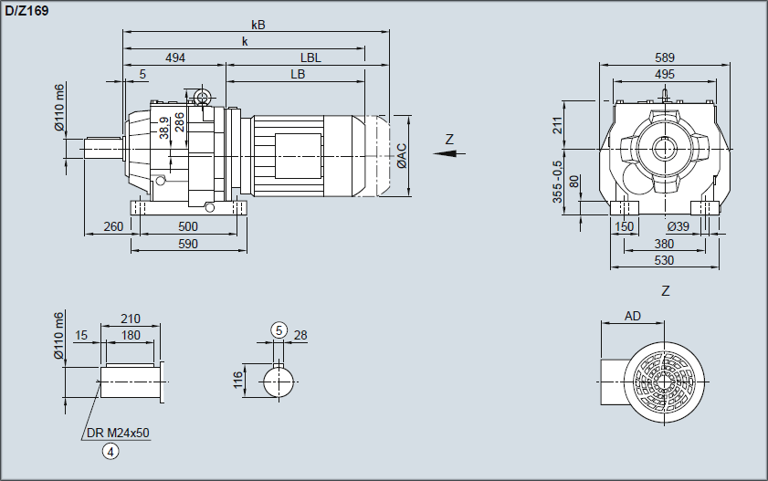 Редуктор D/Z169 - Исполнение на лапах