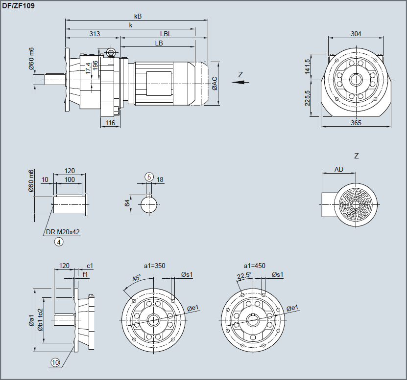Редуктор DF/ZF109 - Исполнение с фланцем