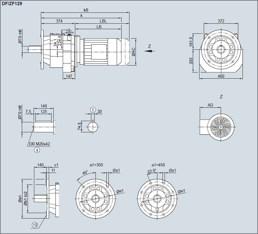 Редуктор DF/ZF129 - Исполнение с фланцем