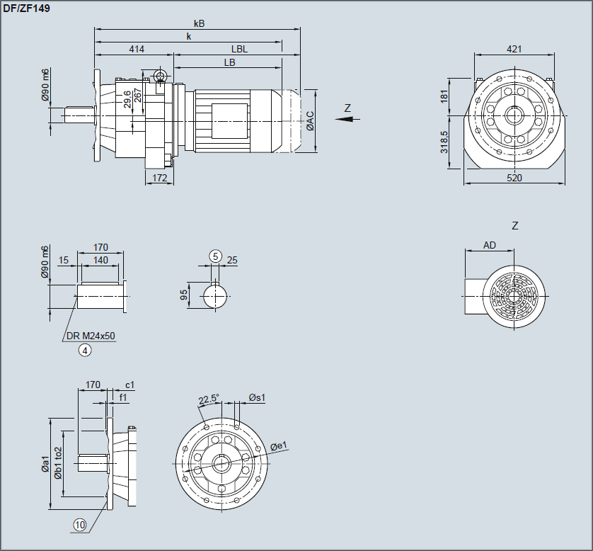 Редуктор DF/ZF149 - Исполнение с фланцем