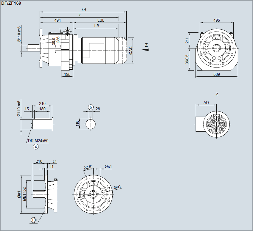 Редуктор DF/ZF169 - Исполнение с фланцем