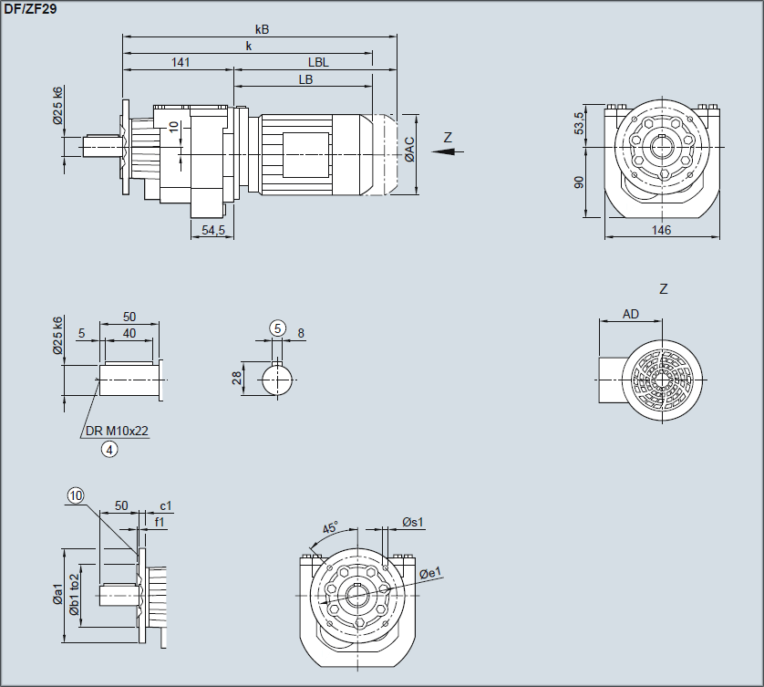 Редуктор DF/ZF19 - Исполнение с фланцем
