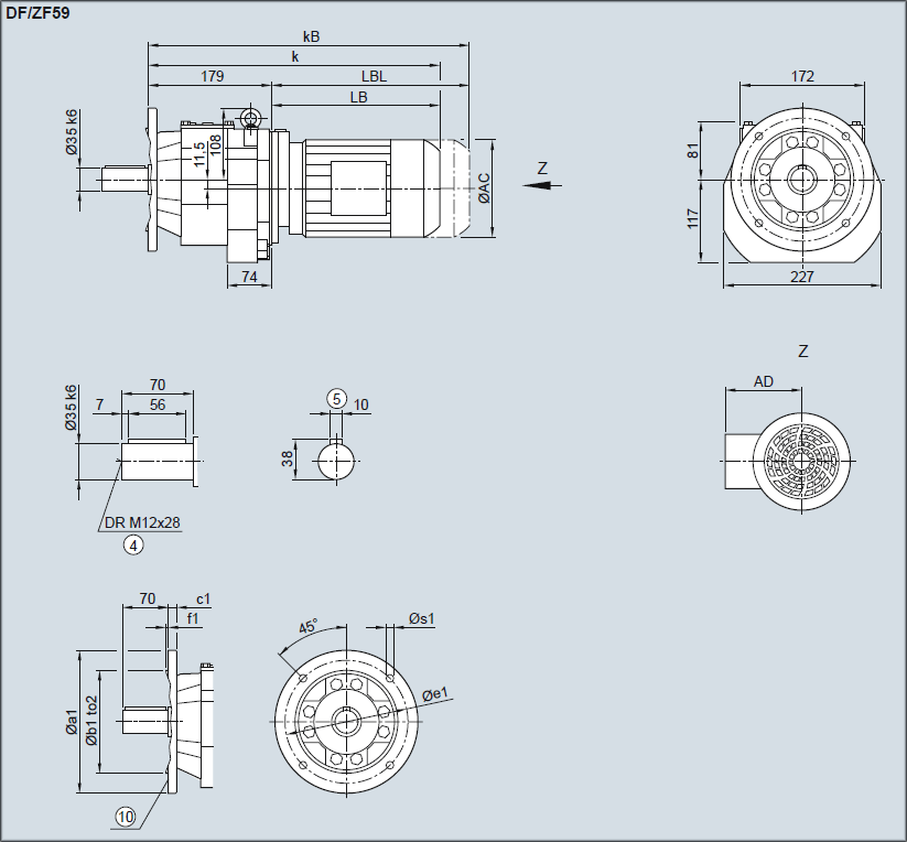 Соосно-цилиндрические мотор-редукторы SIMOGEAR серии D59, Z59, DB59, ZB59, DF59, ZF59