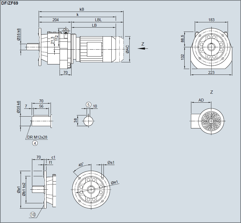 Редуктор DF/ZF69 - Исполнение с фланцем