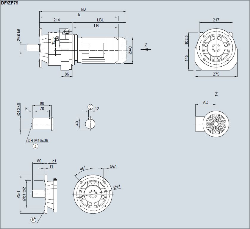 Редуктор DF/ZF79 - Исполнение с фланцем