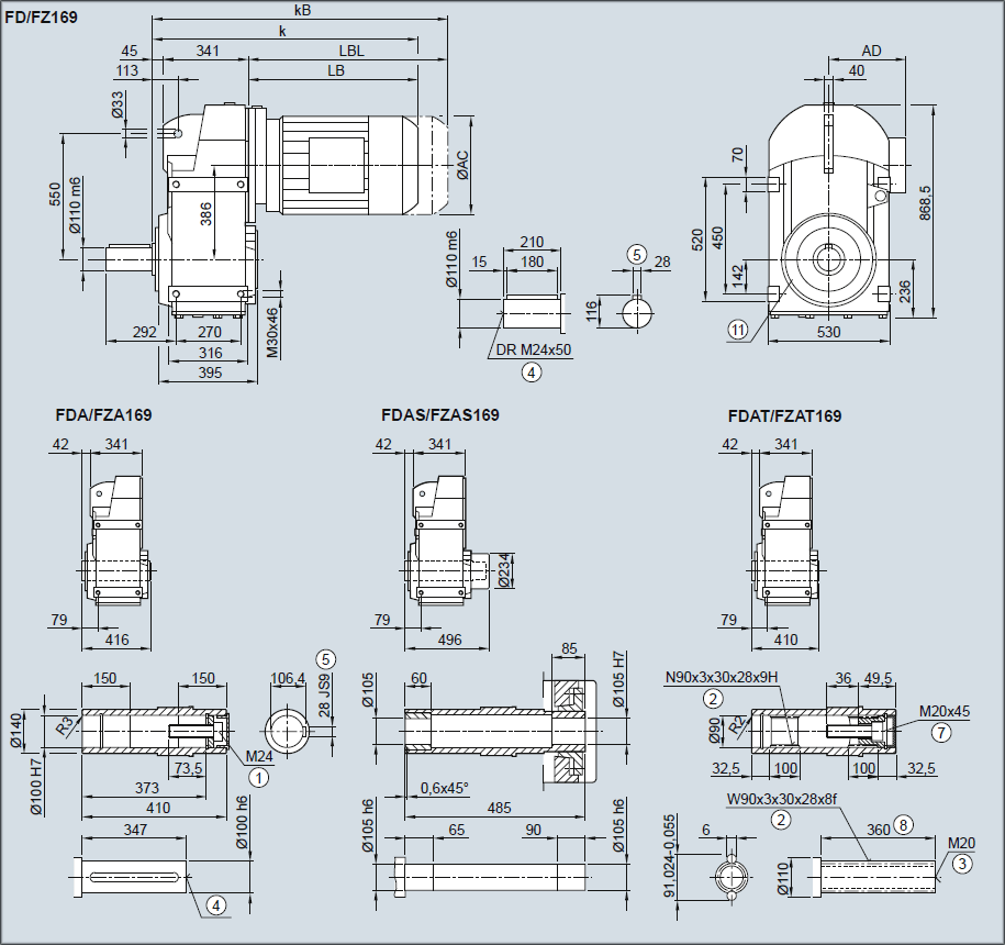 Редуктор FD..169/FZ..169 - Исполнение на лапах