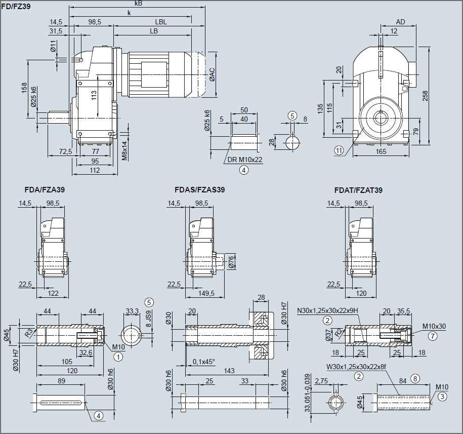 Плоско-цилиндрические мотор-редукторы SIMOGEAR серии FDAD39, FZAD39, FDZ39, FZZ39, FDF39, FZF39