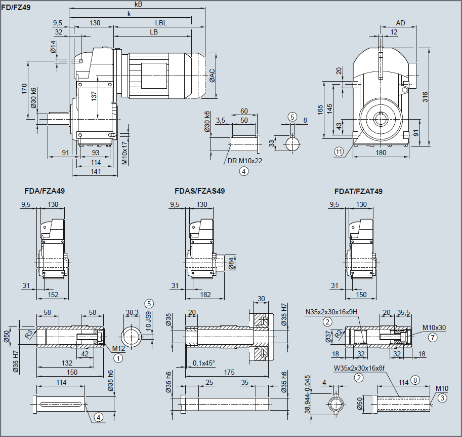 Редуктор FD49/FZ49 - Исполнение на лапах