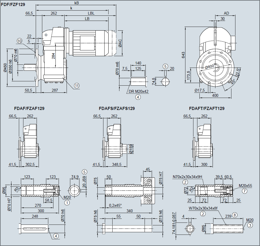 Плоско-цилиндрические мотор-редукторы SIMOGEAR серии FDAD129, FZAD129, FDZ129, FZZ129, FDF129, FZF129