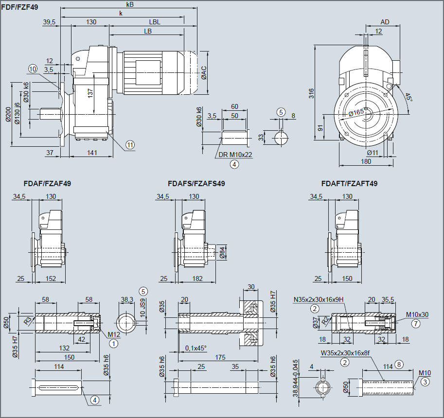 Редуктор FDF49/FZF49 - Исполнение с фланцем