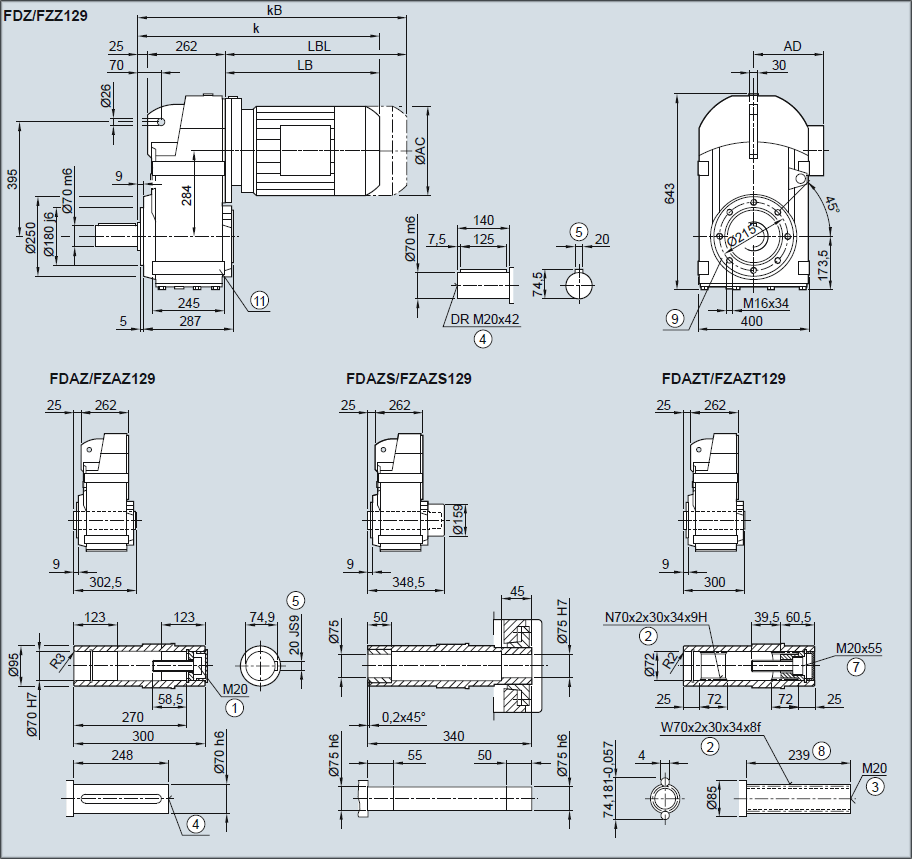 Редуктор FDZ129/FZZ129 - Исполнение с окружностью отверстий под резьбу