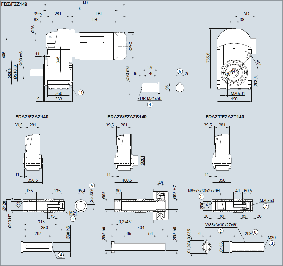 Редуктор FDZ149/FZZ149 - Исполнение с окружностью отверстий под резьбу