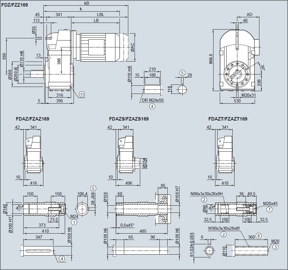 Редуктор FDZ169/FZZ169 - Исполнение с окружностью отверстий под резьбу
