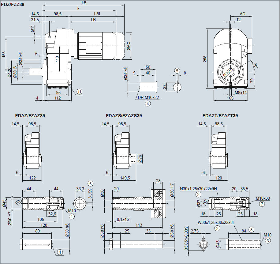 Редуктор FDZ30/FZZ30 - Исполнение с окружностью отверстий под резьбу