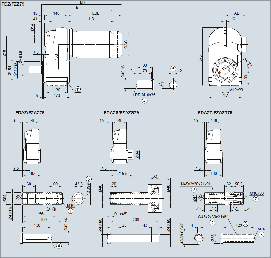 Редуктор FDZ79/FZZ79 - Исполнение с окружностью отверстий под резьбу