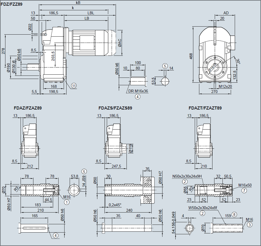 Редуктор FDZ89/FZZ89 - Исполнение с окружностью отверстий под резьбу
