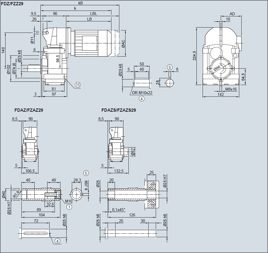 Редуктор FDZ29/FZZ29 - Исполнение с окружностью отверстий под резьбу