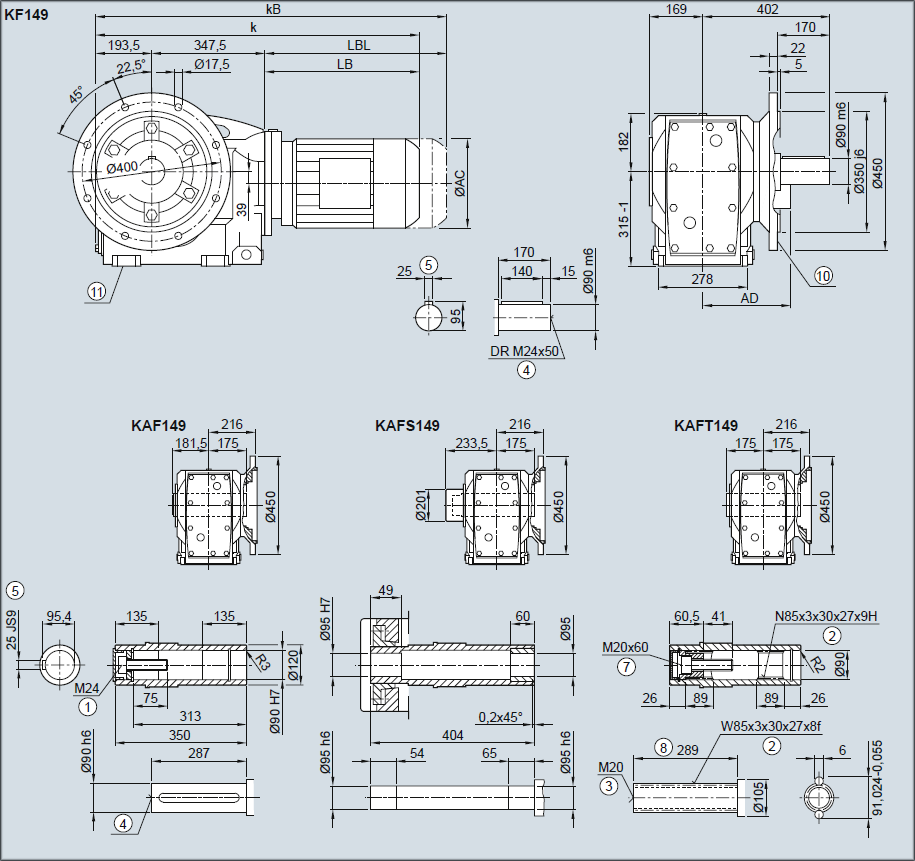 Редуктор KF149, KAF149, KASF149, KATF149 - Исполнение с фланцем
