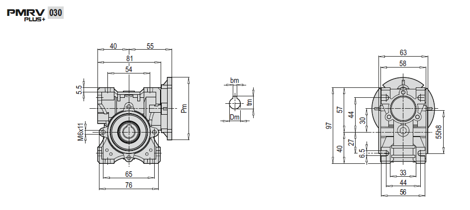 Габаритные и присоединительные размеры PMRV030