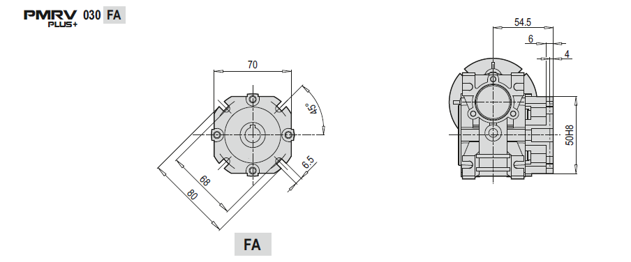 Размеры выходного фланца PMRV 030 FA