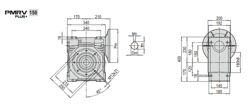Габаритные и присоединительные размеры PMRV 150