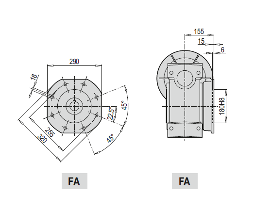 Размеры выходного фланца PMRV 150, PRV 150